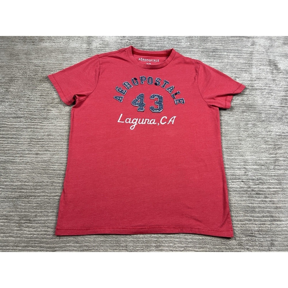Aeropostale Shirt Mens XL Red Short Sleeve Embroidered‎ Spell out Cotton Blend